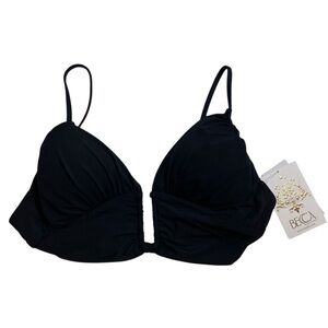 Becca Standard Color Code Shirred Bikini Top Solid Black Size Small New